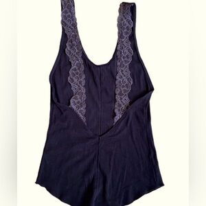 Free People Scoop Neck Black Tank Low Back Lace Straps - S